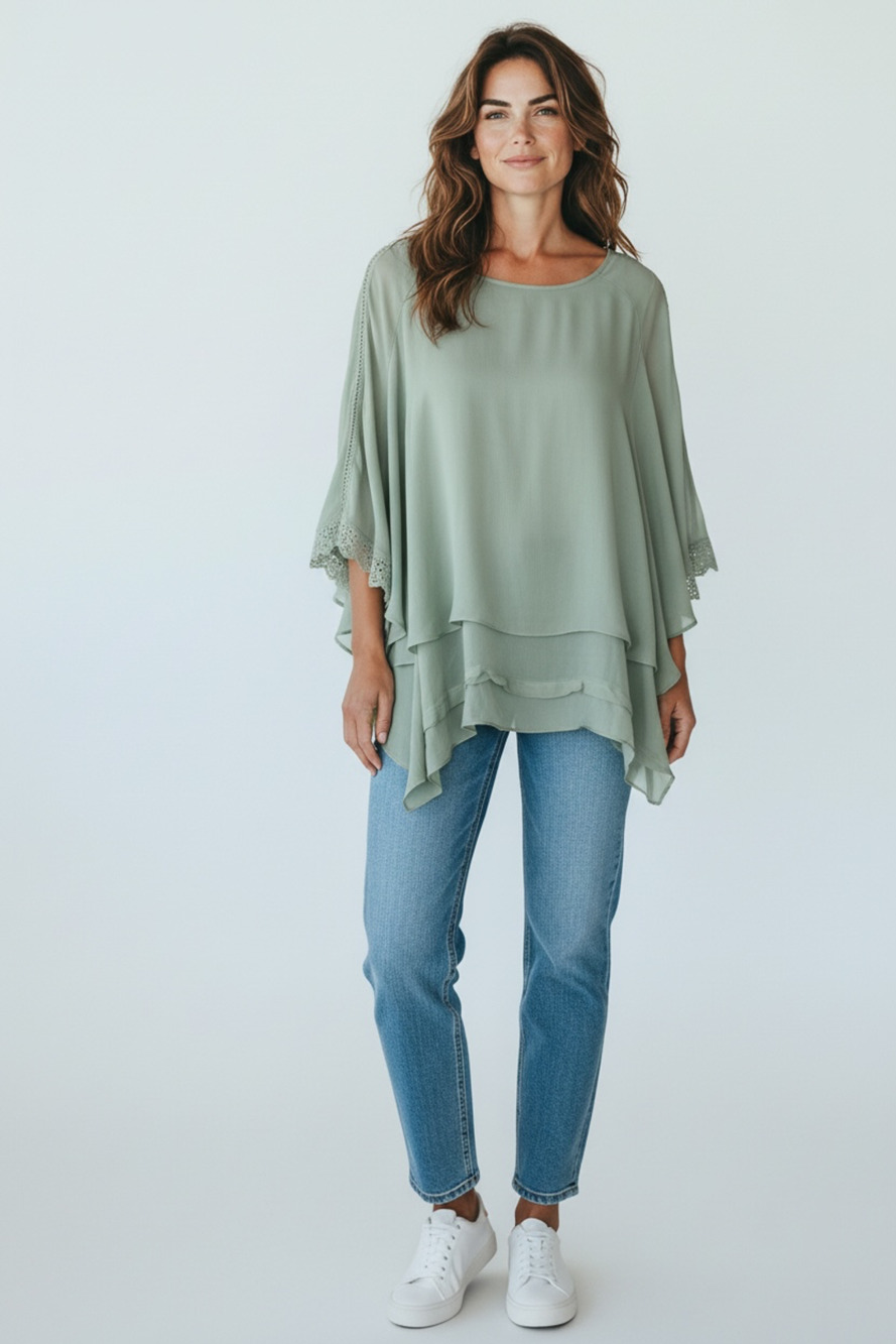 Apt. 9 Sage Green Chiffon Layered Poncho Top
